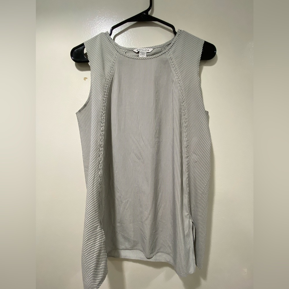 Athleta Black and White Striped Muscle Tee